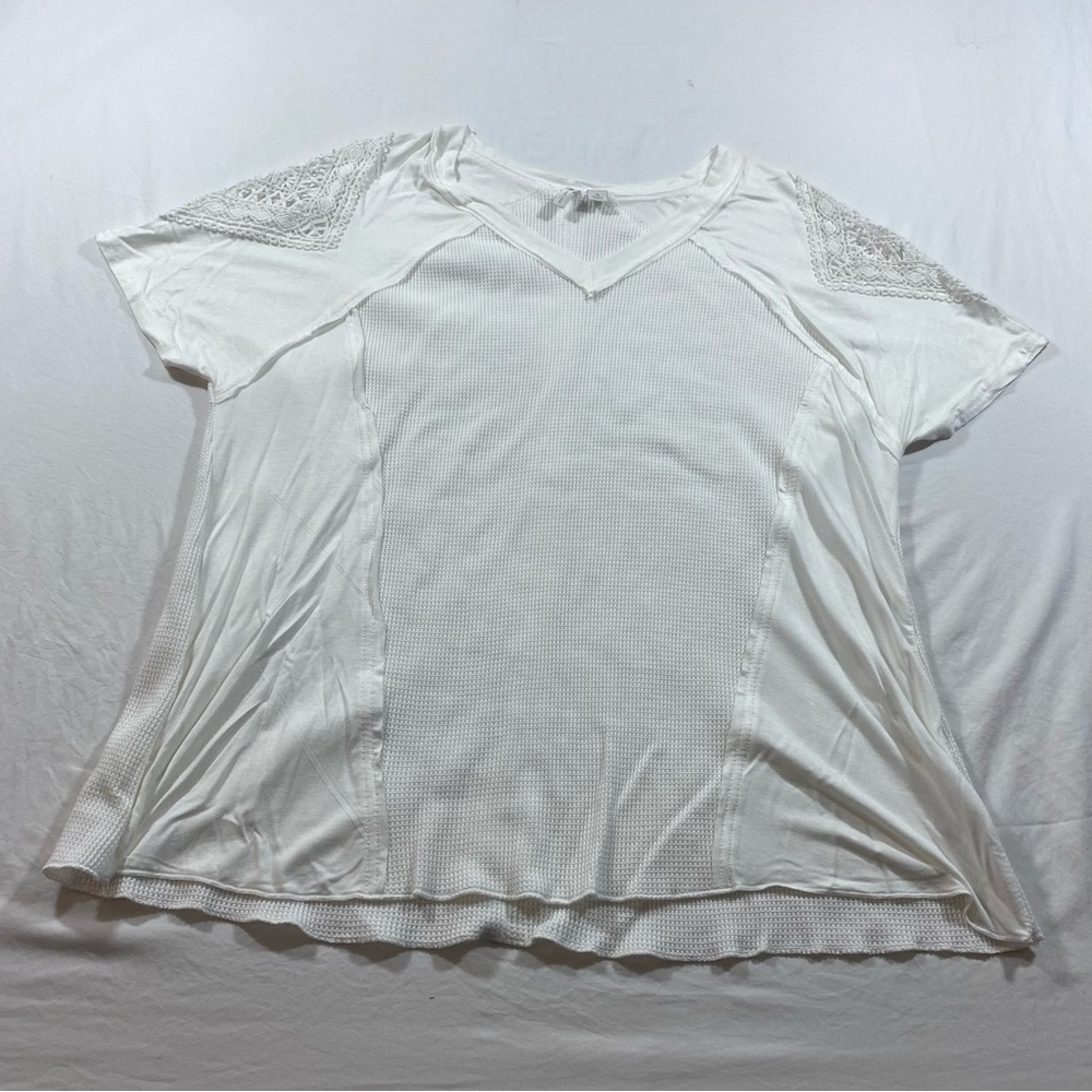 White Short Sleeve Tee with Lace Detail